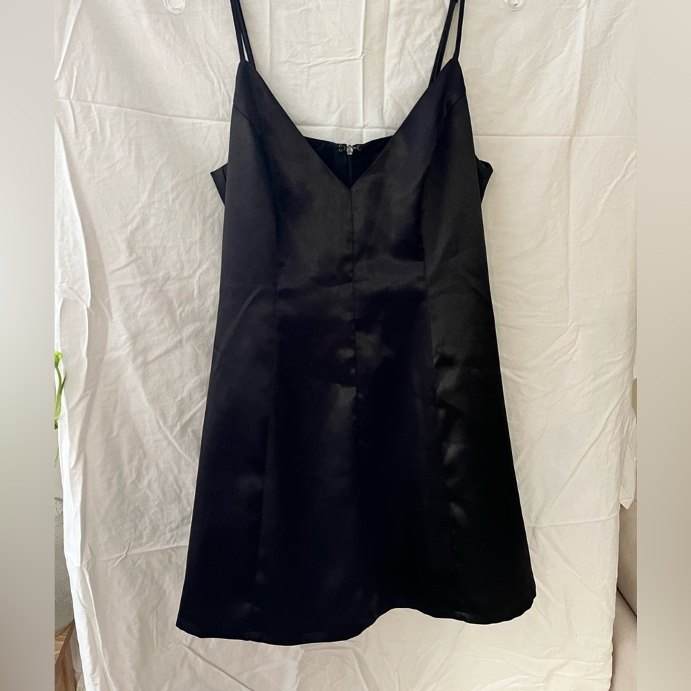 Lulus Black Satin Mini Slip Dress with pockets!